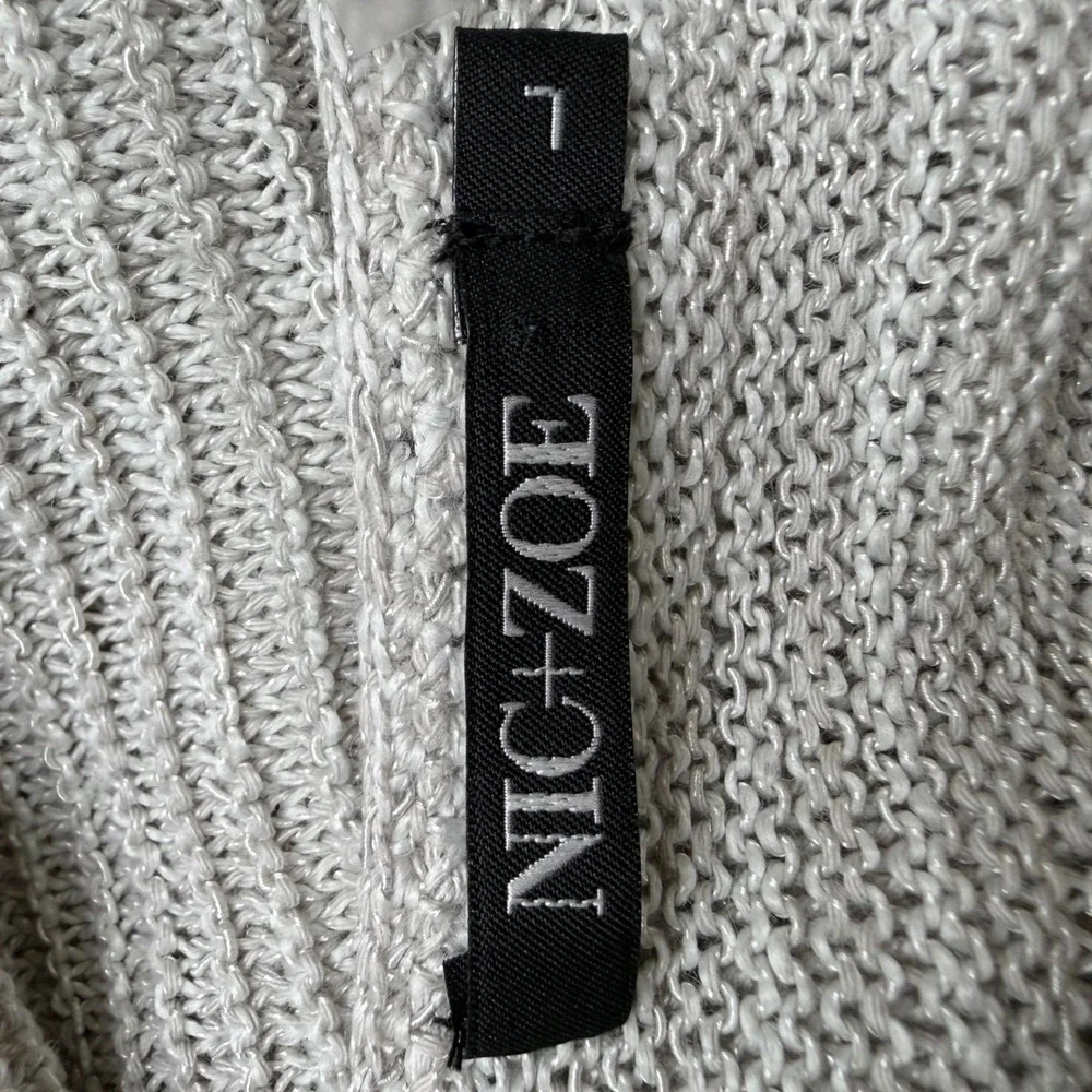 NWT NIC+ZOE Sweater Women L Gray Cotton Linen Lace Up Open Knit Pullover